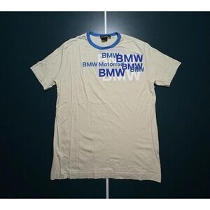 BMW Motorrad Mens T Shirt‎ Size Medium Ringer Tee White Blue Cream Motorsport